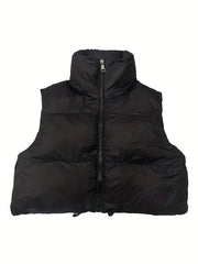 Solid Zip Up Vest Casual Winter Warm Sleeveless Outerwear
