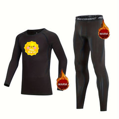 Kids Compression Fleece Sets Cartoon Print Crew Neck Pullover & Matching Pants