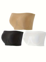 3pcs Strapless Bandeau Bras Soft Stretch Everyday Bra Women's Lingerie
