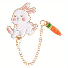 Rabbit Eating Carrot Alloy Brooch for Shirt Bag Decoration