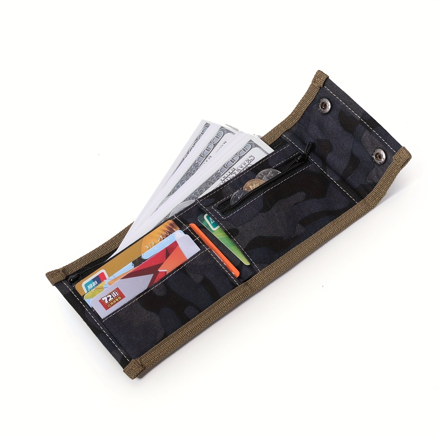 Boys Camo Trifold Short Wallet Canvas Money Clip Coin Holder