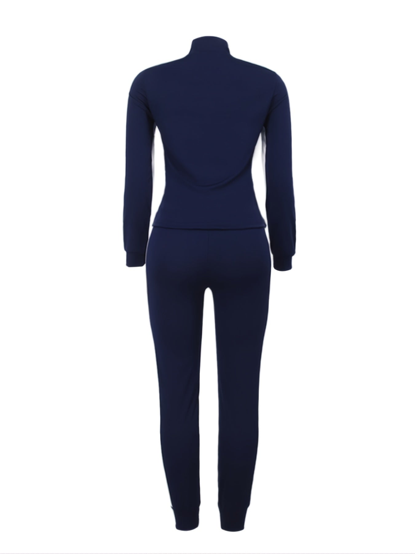 Casual Contrast Pantsuits Set Long Sleeve Zipper Sweatshirt & Loose Pants
