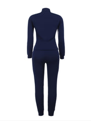 Casual Contrast Pantsuits Set Long Sleeve Zipper Sweatshirt & Loose Pants