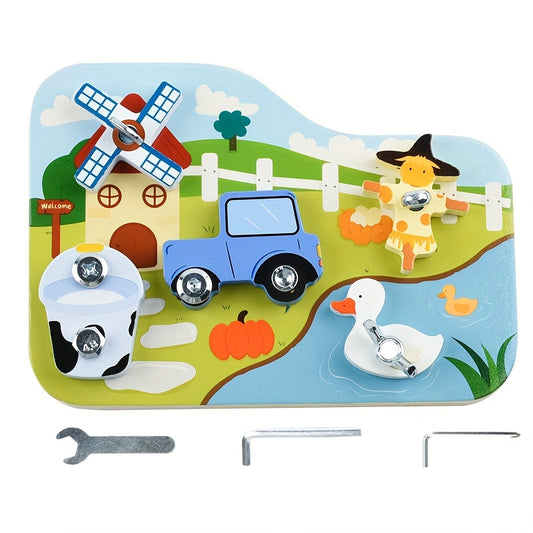 Farm Wooden Screw Twisting Toy Set