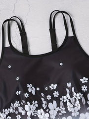 Floral Print Plus Size Tankini Set with Shorts