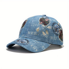 Vintage Graffiti Print Baseball Cap Unisex Denim Distressed