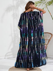 Boho Cover Up Tie Dye Striped Batwing Sleeve Maxi Split Dress