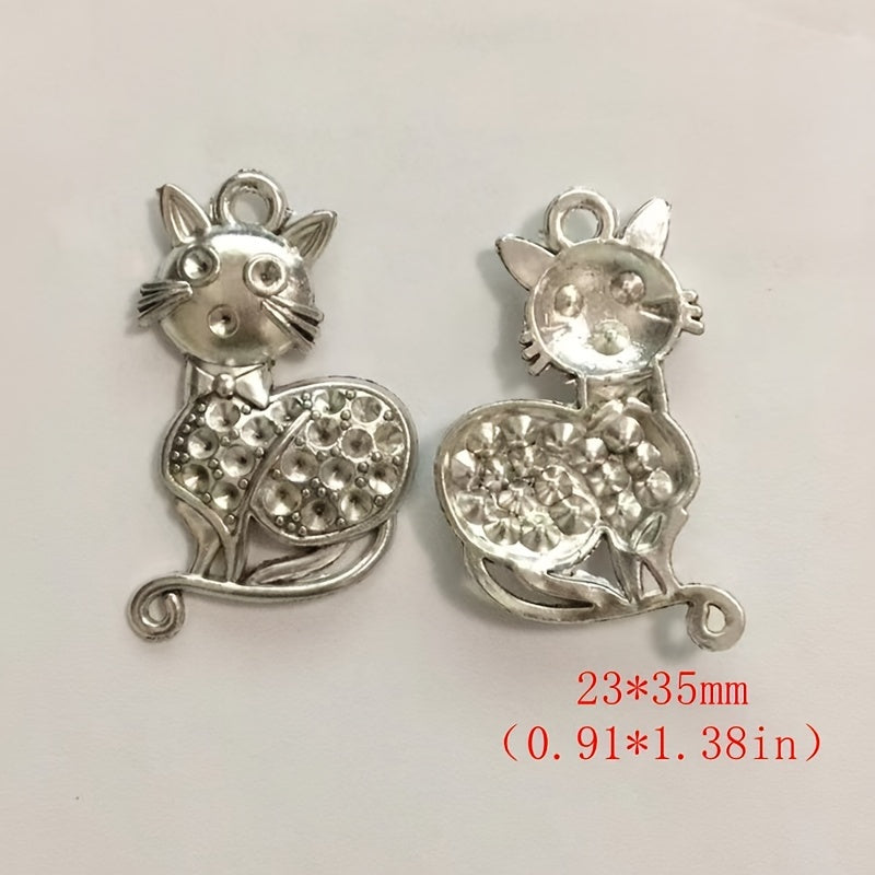 2pcs Antique Silver Cat Animal Pendant for DIY Jewelry