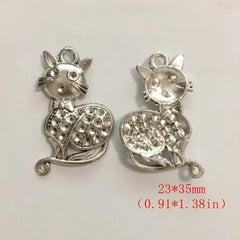 2pcs Antique Silver Cat Animal Pendant for DIY Jewelry