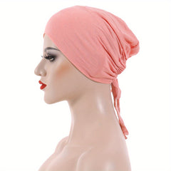 Solid Turban Elastic Headscarf Lace up Underscarf Women Hijab