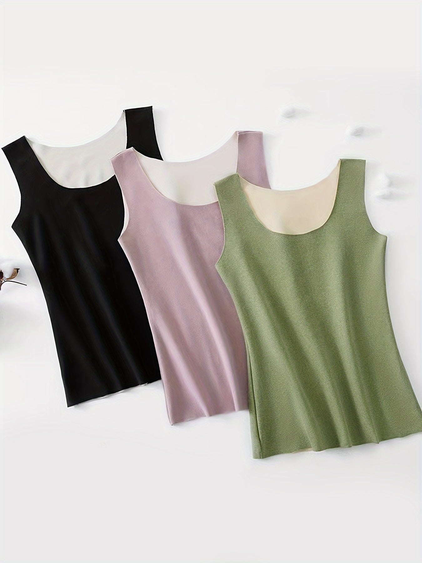 3pcs Seamless Thermal Underwear Crew Neck Top Women's Lingerie