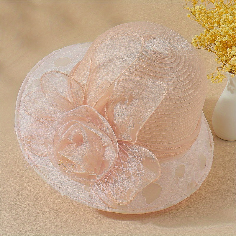 Vintage Organza Sun Hat Mesh Flower Bucket Hat Outdoor Beach Hats