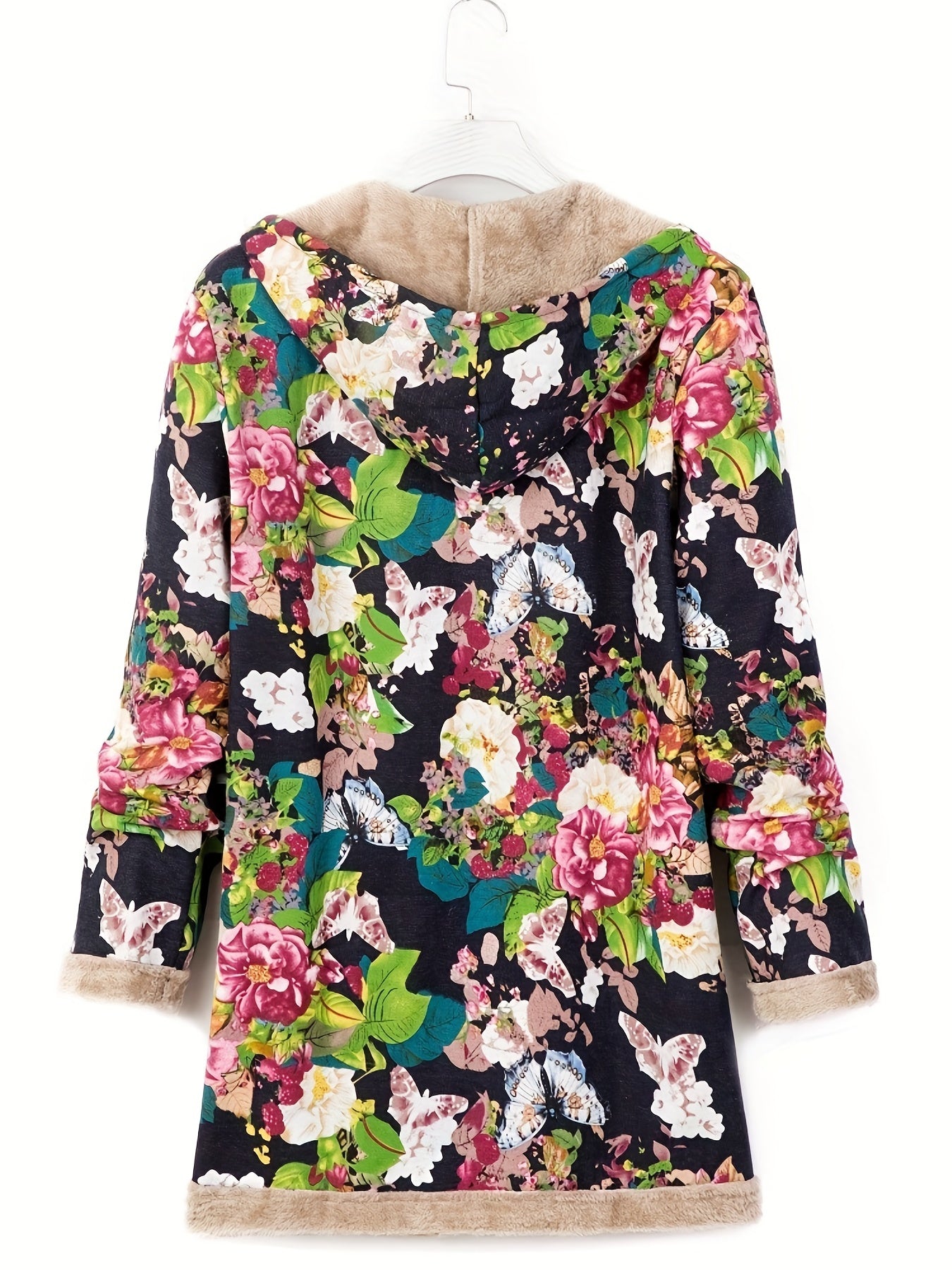Floral Print Hooded Coat Winter Long Sleeve Random Print Coat