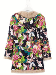 Floral Print Hooded Coat Winter Long Sleeve Random Print Coat