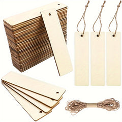 Wooden Bookmarks Wood Pendant Blank DIY Christmas Wedding Hemp Rope