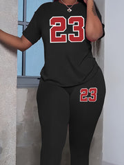 Women's Plus Letter Print Top & Legging Set