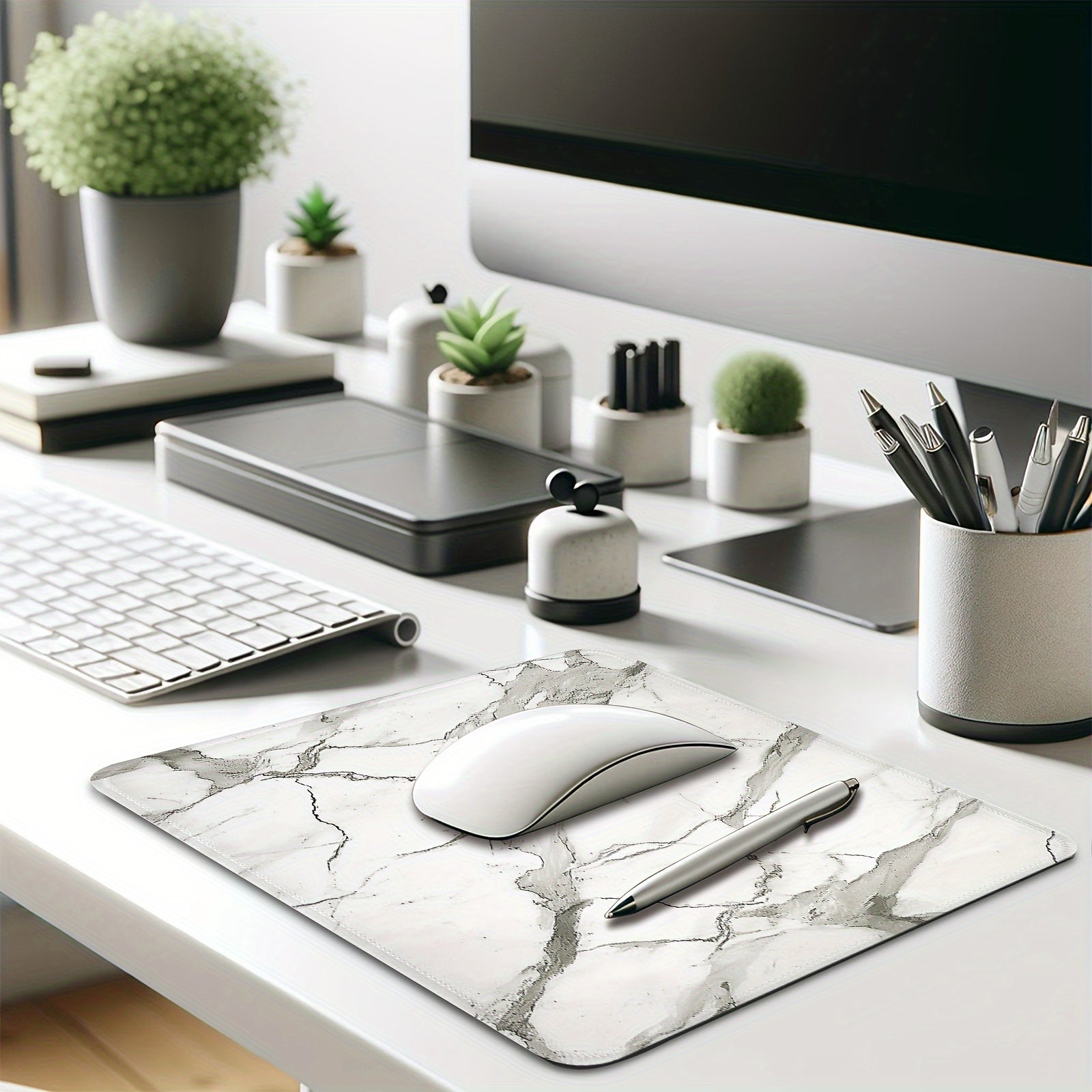 Grey Marble Mouse Pad with Stitched Edges
