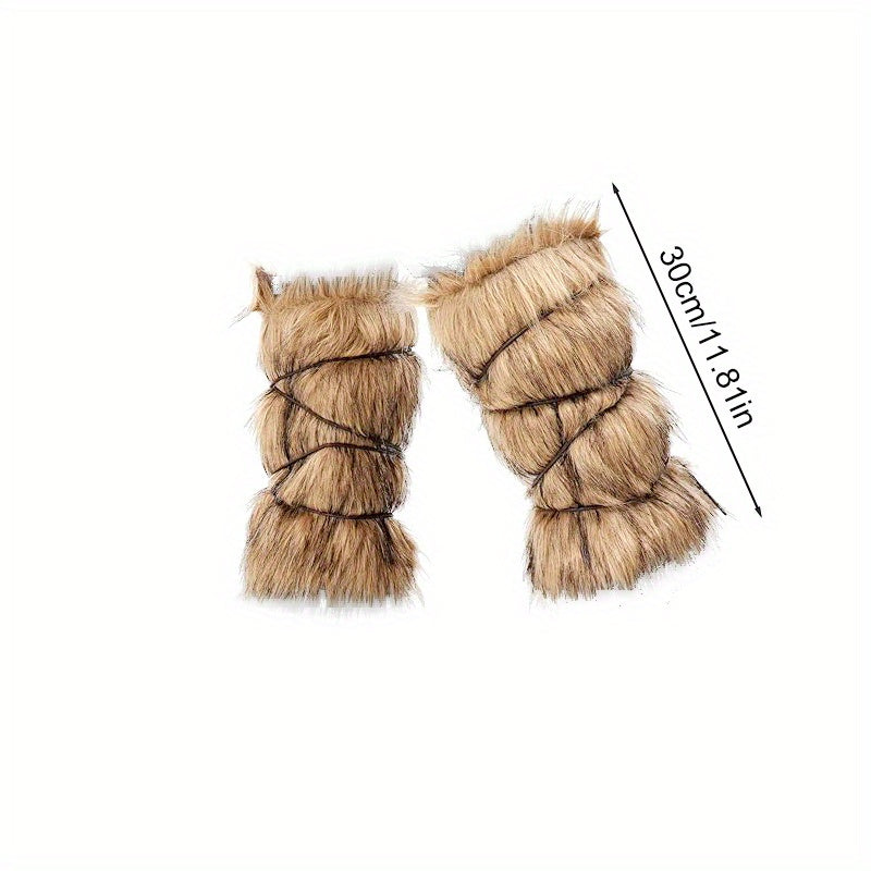 Viking Men'S Cape Shawl & Wrist Cover Set Faux Fur Scarf Polyester Knit