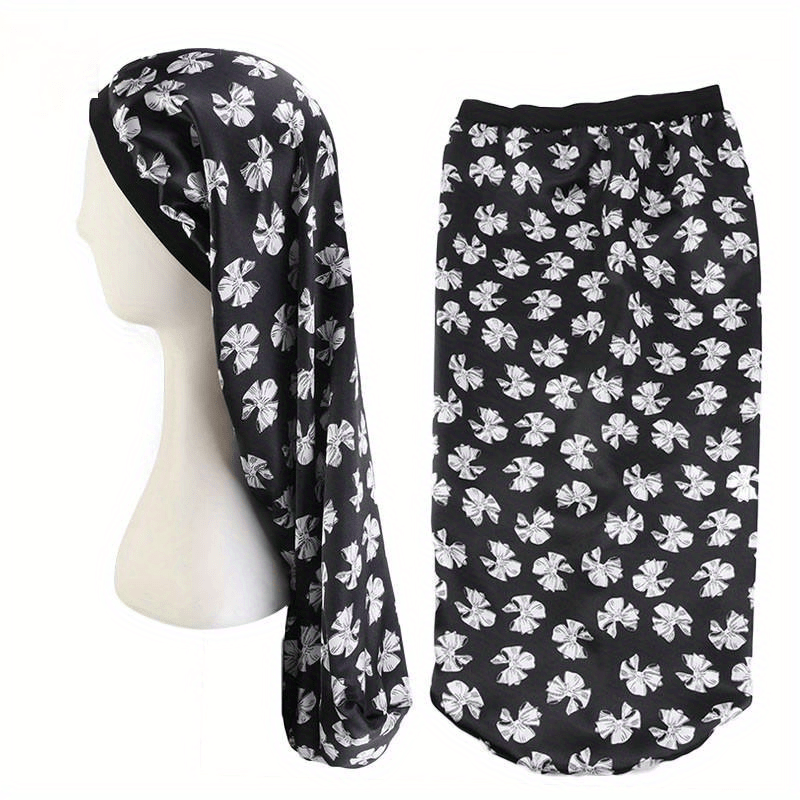 Flower Print Satin Bonnet Soft Long Hair Sleep Cap
