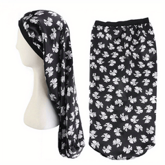 Flower Print Satin Bonnet Soft Long Hair Sleep Cap