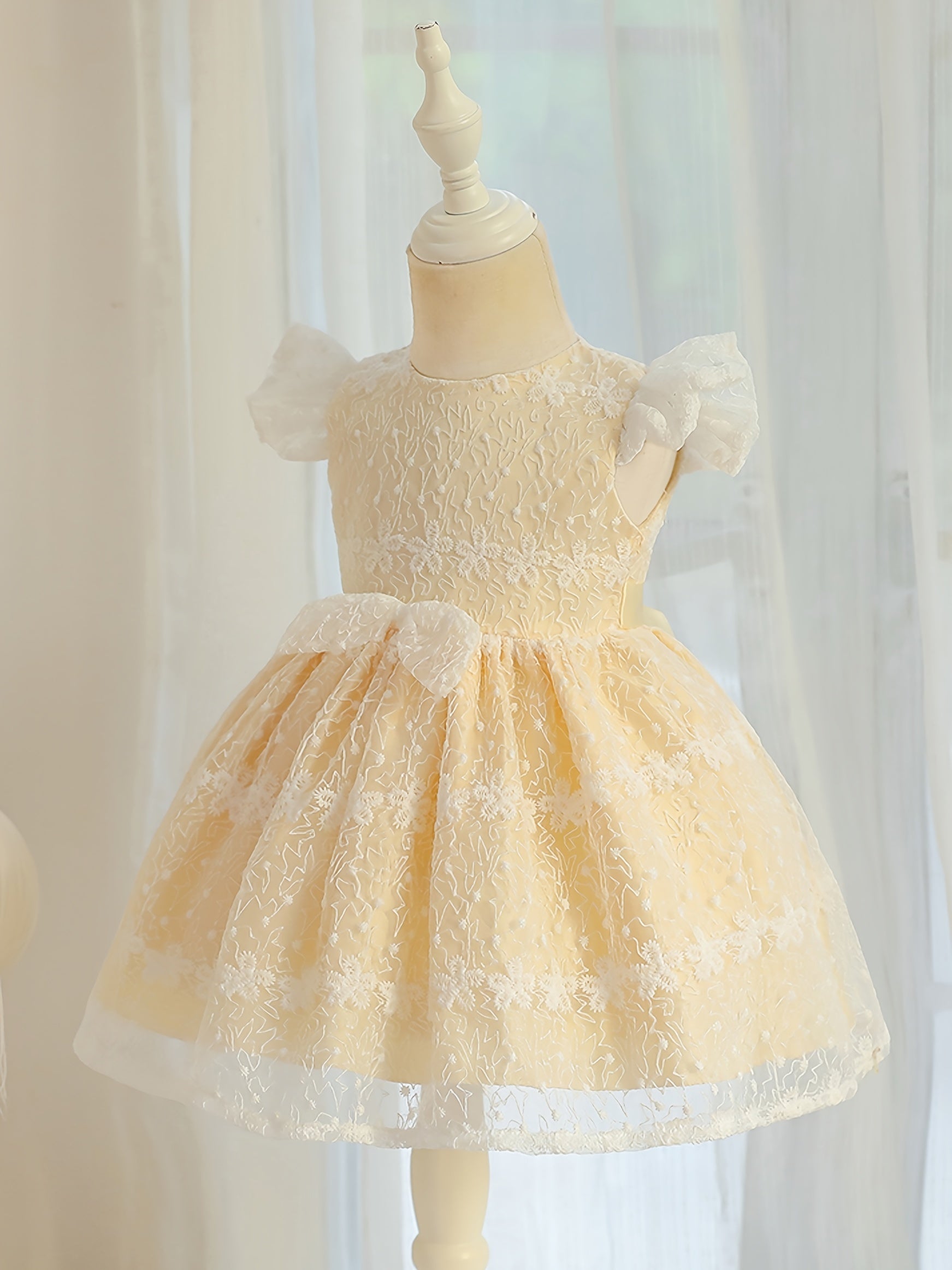 Baby Girls Bowknot Flutter Sleeve Lace Gown Dress for Party