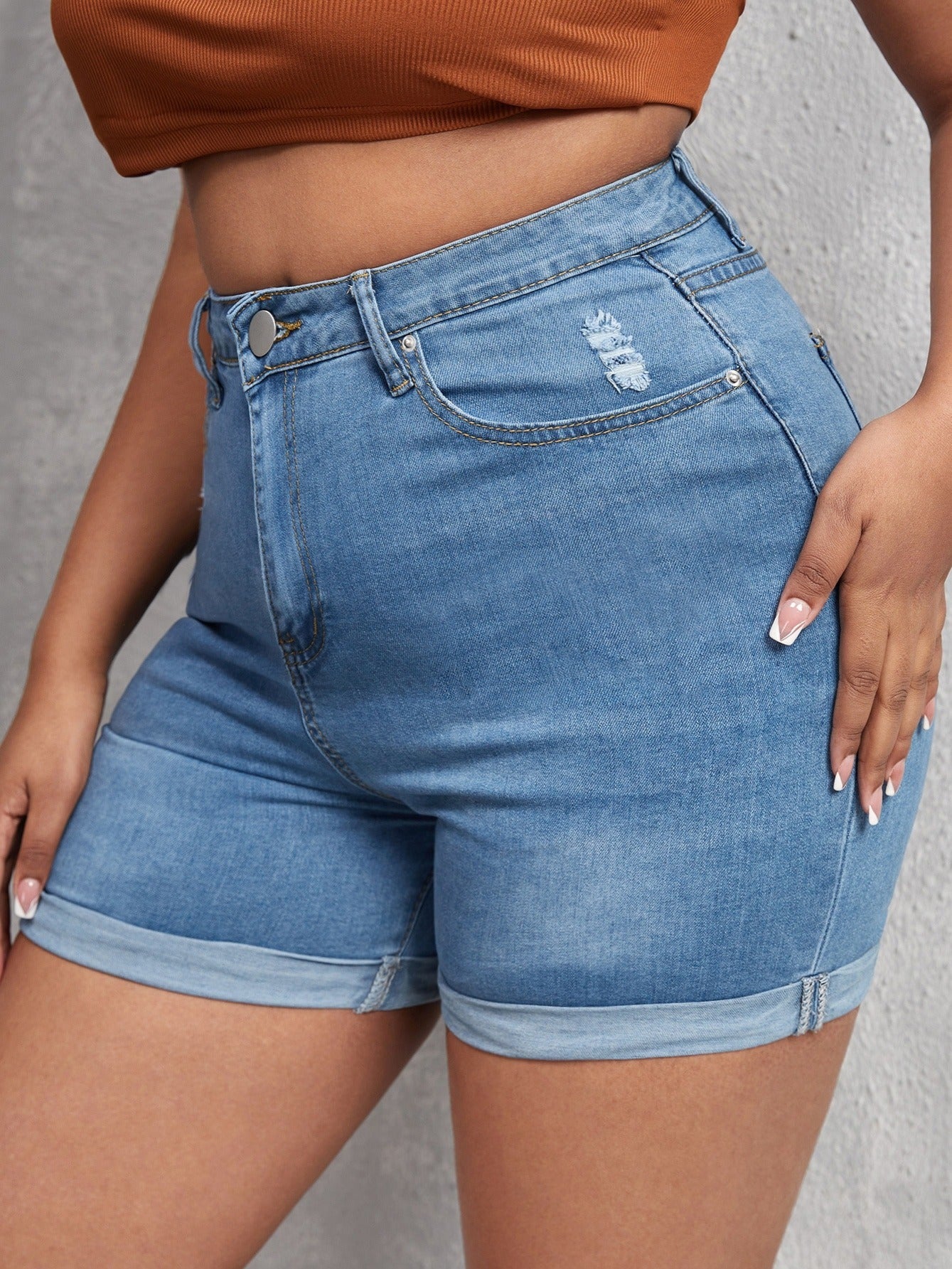 Light Wash High Waist Denim Shorts Women's Casual Jean Shorts