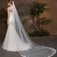Ivory Cathedral Bridal Veil Lace Floral Edge
