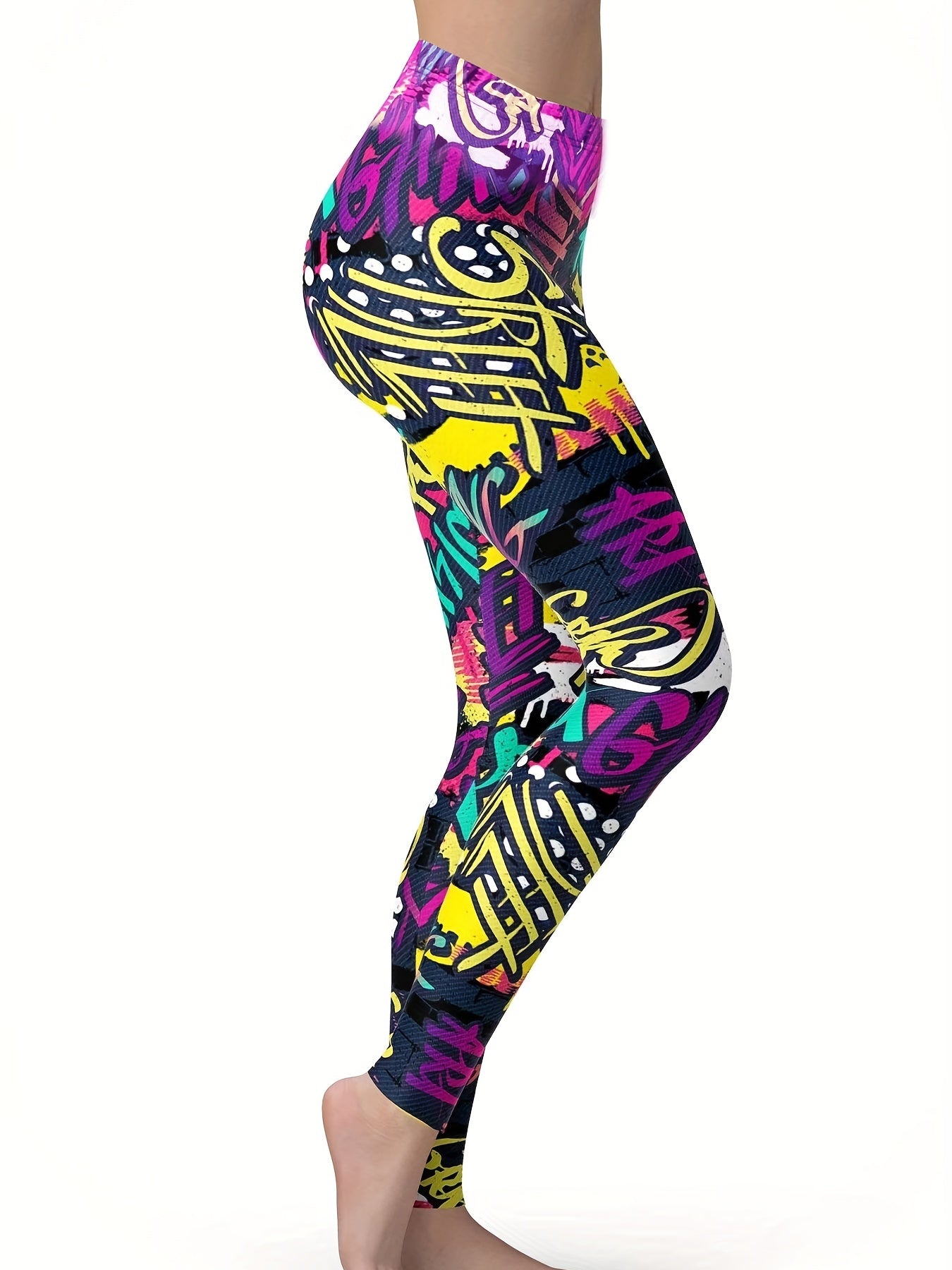 Graffiti Print High Rise Leggings