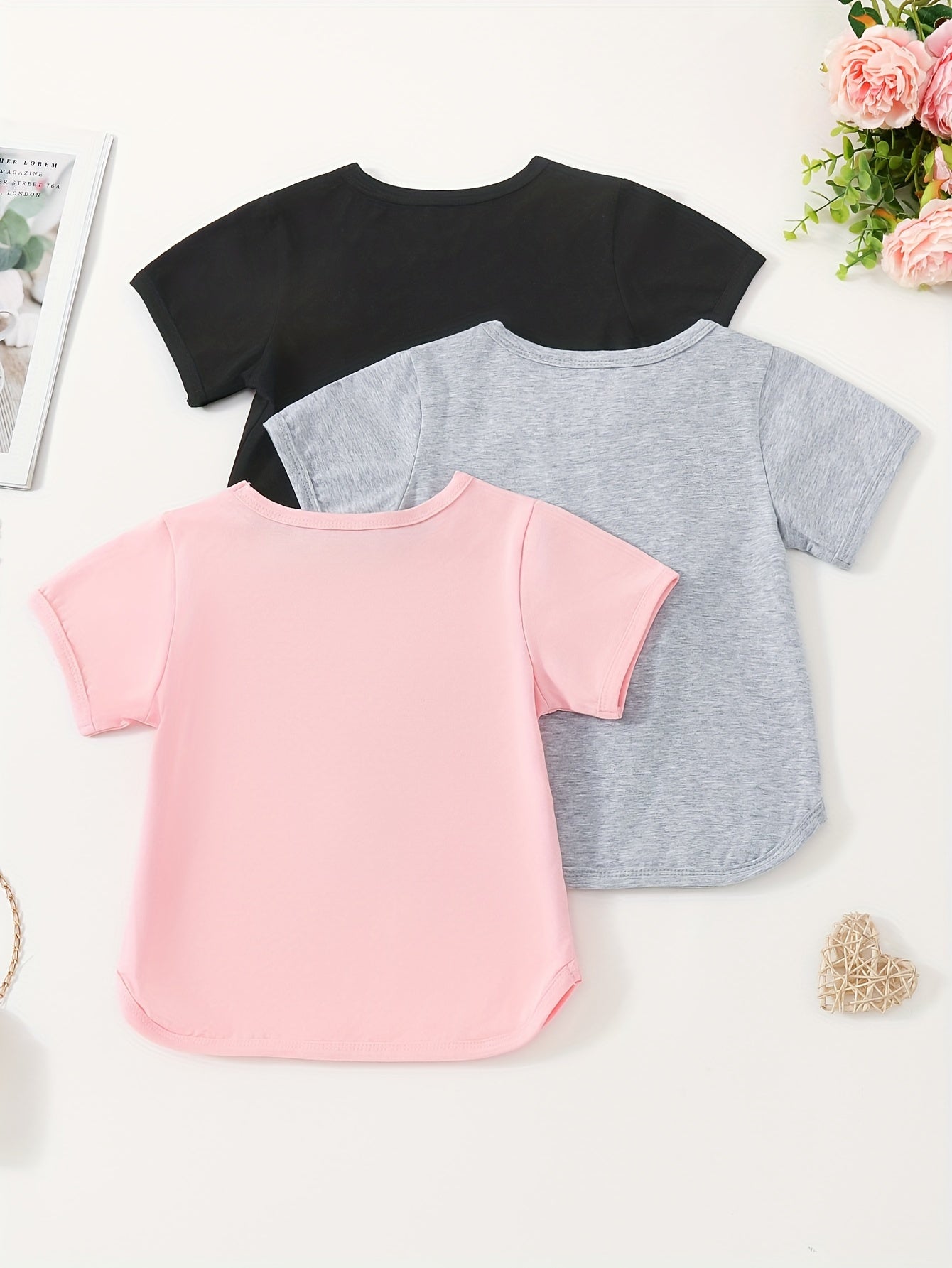 3pcs Girls Cropped Short Sleeve T shirt Set Spring Summer Gift