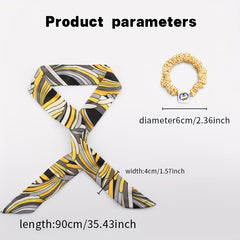 Yellow Skinny Scarf & Hair Tie Set, Plaid Print, Neckerchief Twilly Ribbon