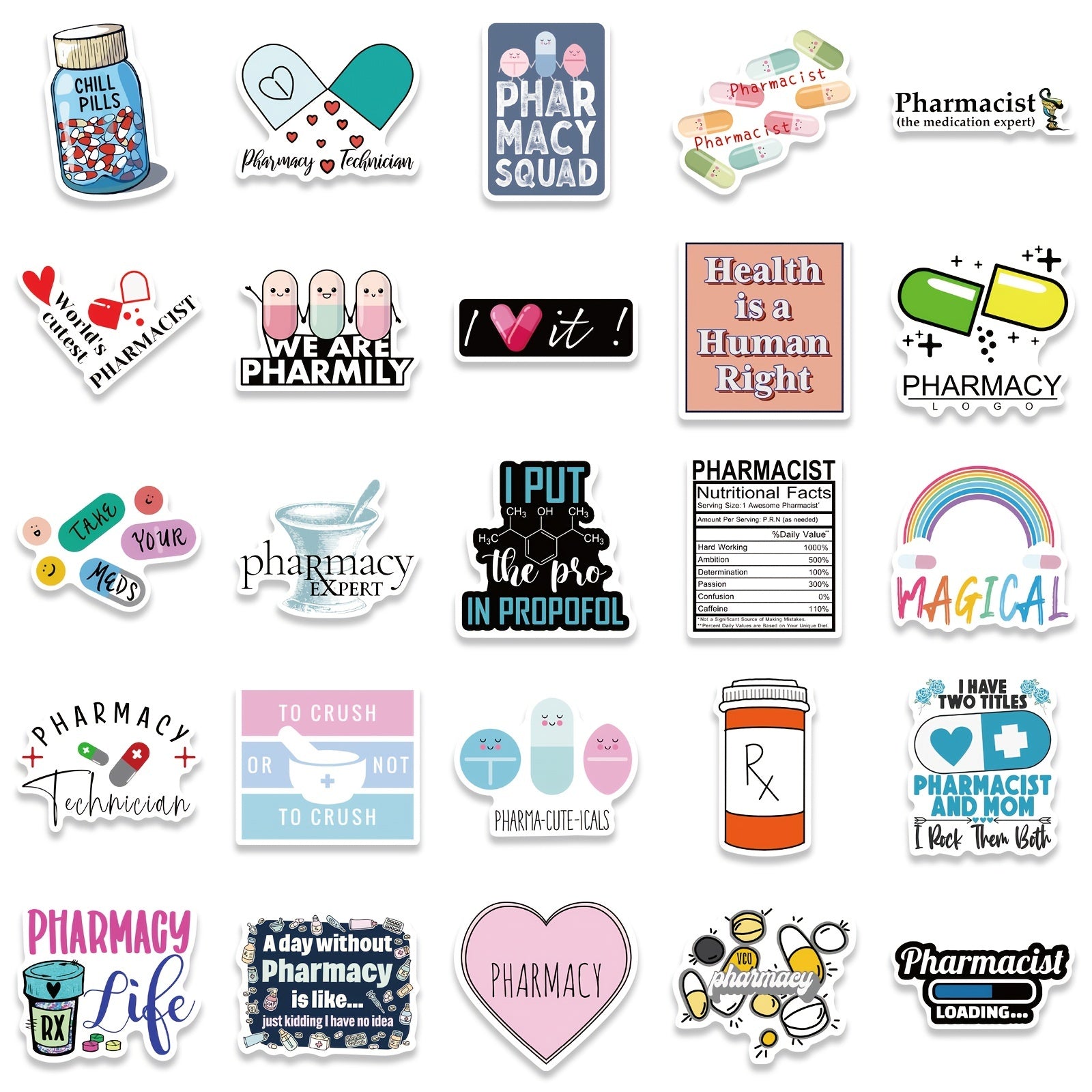 50pcs Cartoon Pharmacist Stickers Waterproof & Removable