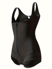 Lace Trim Shaping Romper Tummy Control Butt Lifting Zip Up Body Shaper