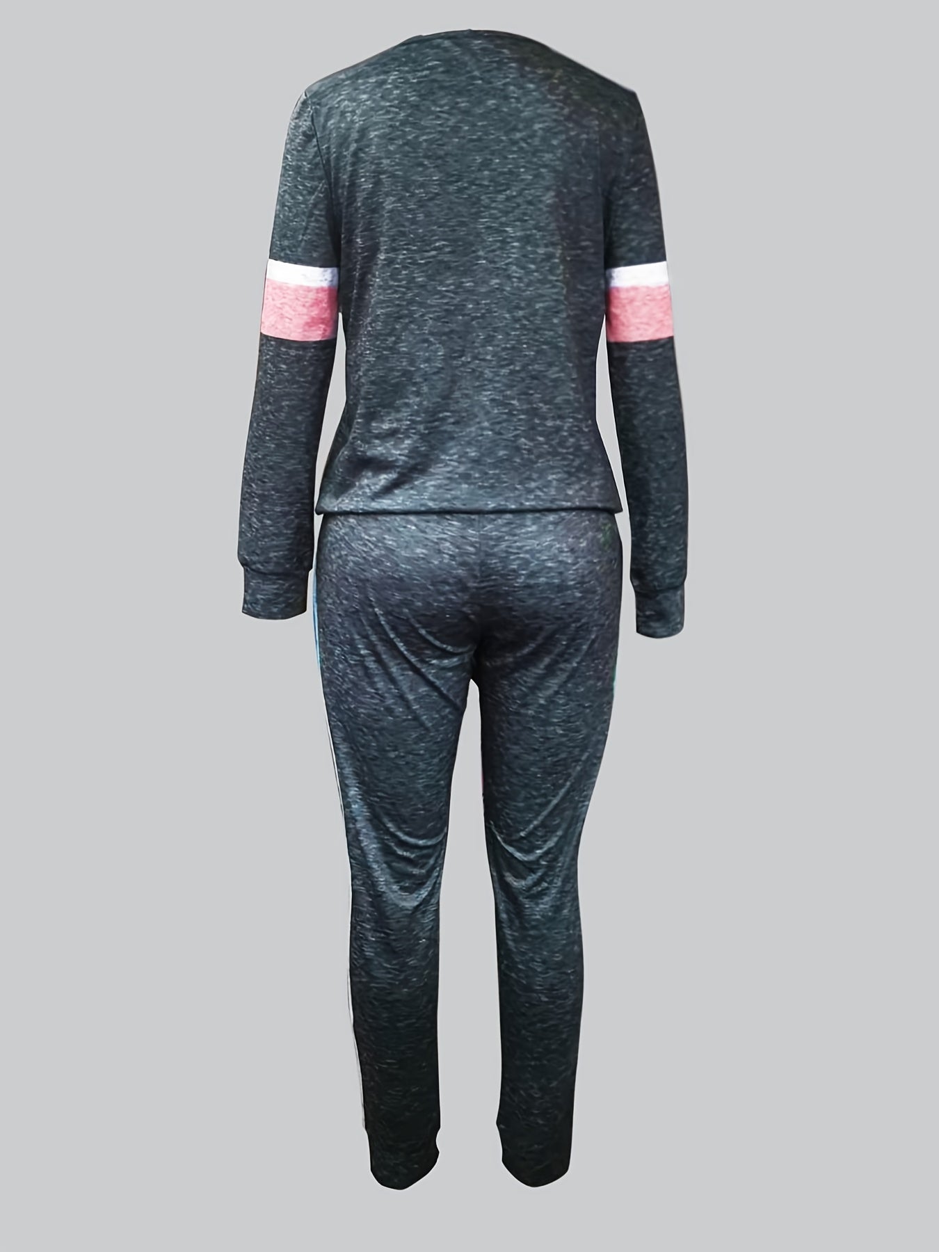 Casual Two piece Set Crew Neck Long Sleeve Tops & Drawstring Jogger Pants