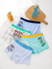 4pcs Boy's Cotton Boxer Briefs Cartoon Sports Boy Print Elastic Waist Shorts