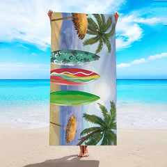 Microfiber Sandproof Beach Towel Coconut Tree Pattern Fast Dry Beach Accessory