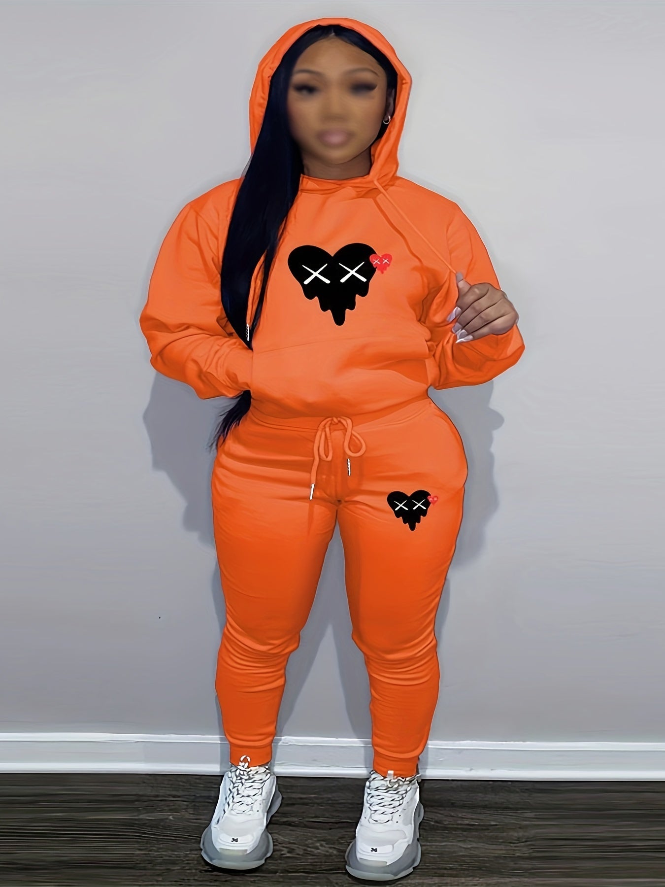 Heart Graphic Hoodie & Joggers Set