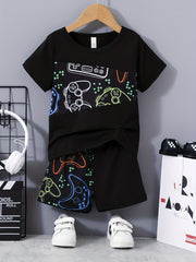 Boys Gamepad Casual T-shirt & Shorts Set for Summer