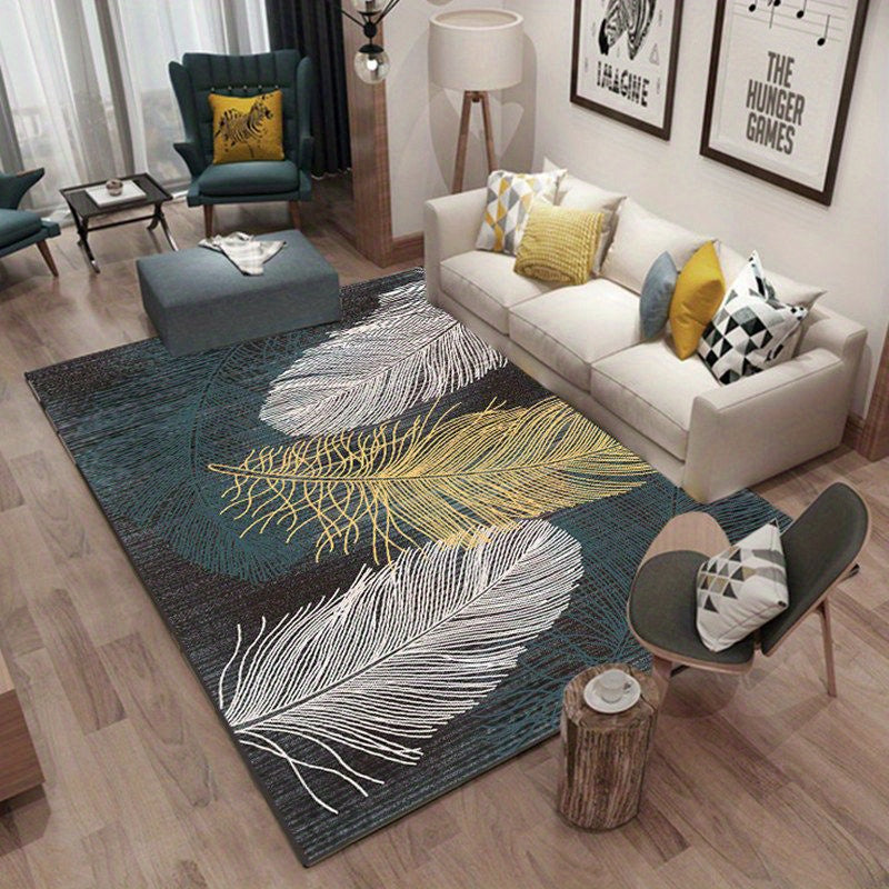 Modern Minimalist Feather Print Soft Area Rug for Living Room