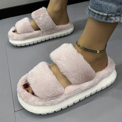 Women's Fuzzy House Slippers Warm & Comfy Open Toe Indoor Shoes Non Slip