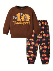 Turkey Pattern Kid's Pajamas 2pcs Sweatshirt & Sweatpants Set