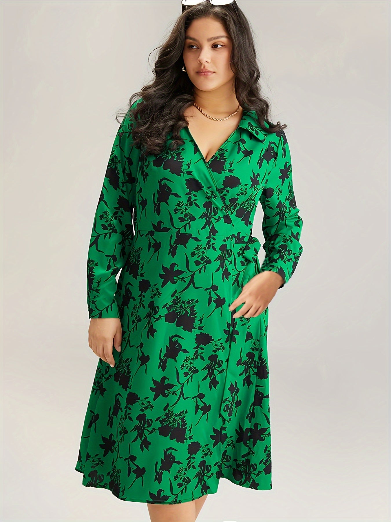 Floral Print Long Sleeve Plus Size Casual Dress