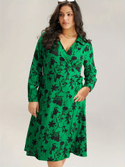 Floral Print Long Sleeve Plus Size Casual Dress
