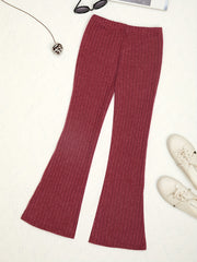 Girls Ribbed Flare Pants High Waist Loose Fit Solid