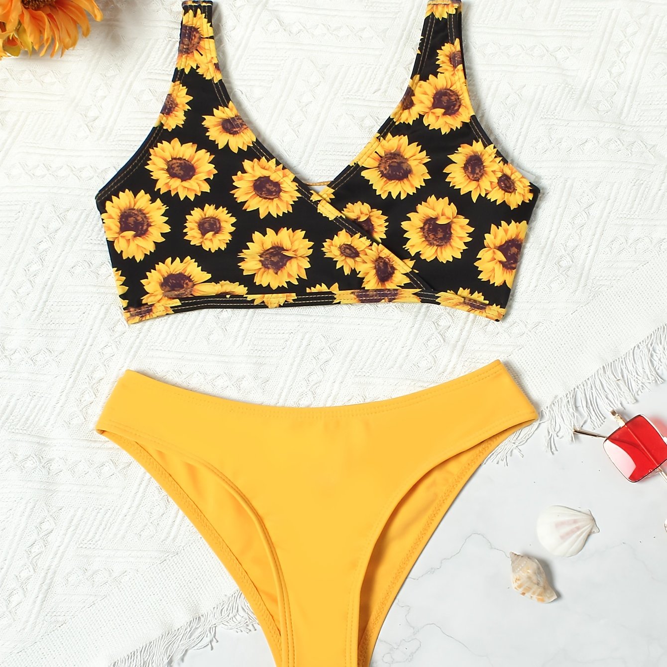 Sunflower Girl's Bikini Set Tank Top & Briefs Swimsuit for Beach Vacation