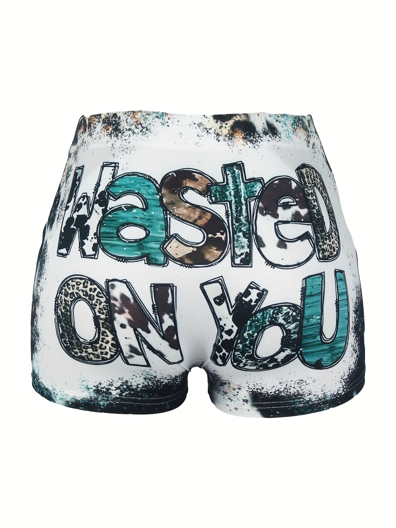 Letter & Leopard Print Skinny Shorts Casual Shorts For Spring & Summer