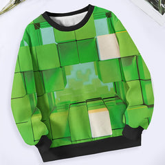 Cartoon Cube Pattern Long Sleeve Crew Neck Sweatshirt