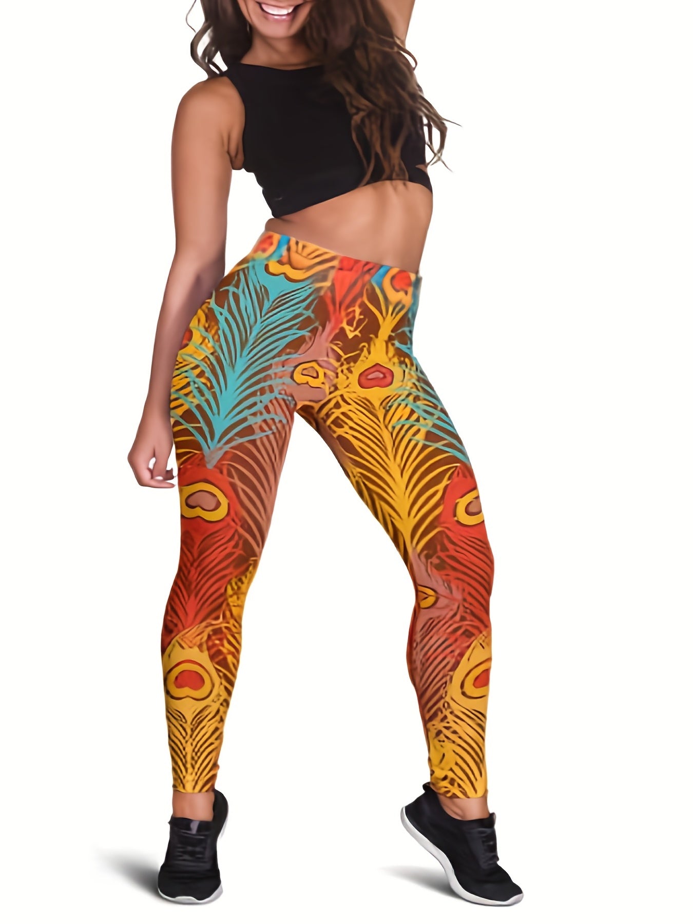 Feather Print Medium Stretch Leggings