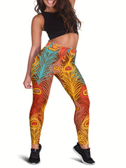 Feather Print Medium Stretch Leggings