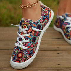 Floral Printed Canvas Slip-On Sneakers Lightweight Walking Shoes