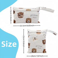 2pcs Bear Prints Cloth Diaper Bag Set with Zipper Pocket for Travel Storage